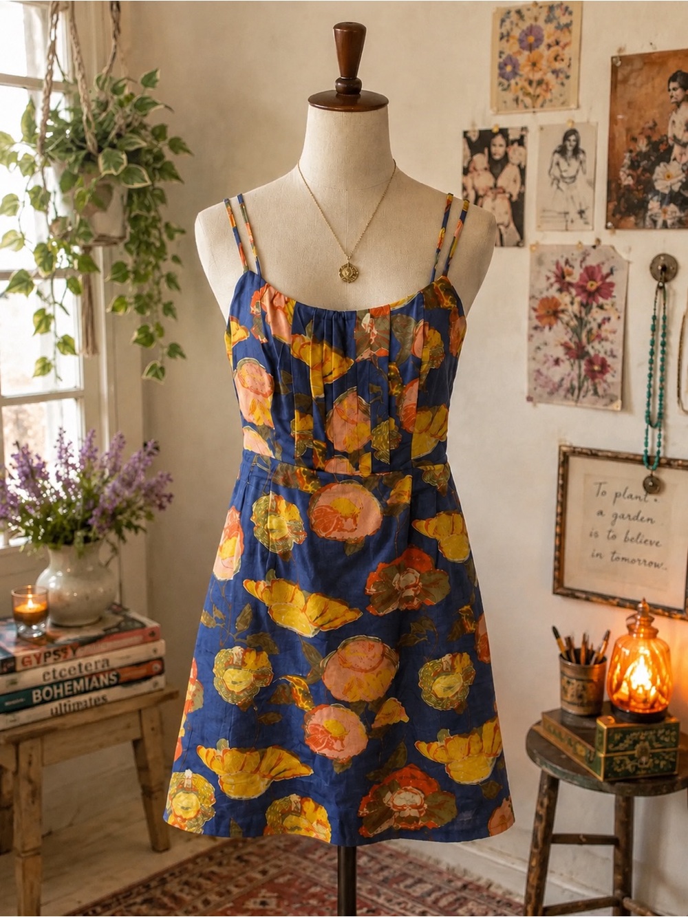 Maeve Anthropologie Modern Boho Silk Floral Dress | Artful Back Button Detail/10